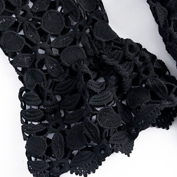 Mock Neck mesh insert Flounce Sleeve Lace Dress black - Picture 9 of 10